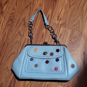 Stylish Blue Handbag with Colorful Accents
